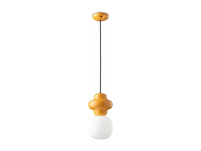Sospensione Vintage Decò Copacabana Ceramica Gialla 1 Luce E27