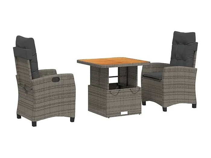 Spello Set comedor de jardín 3 piezas con cojines ratán sintético gris