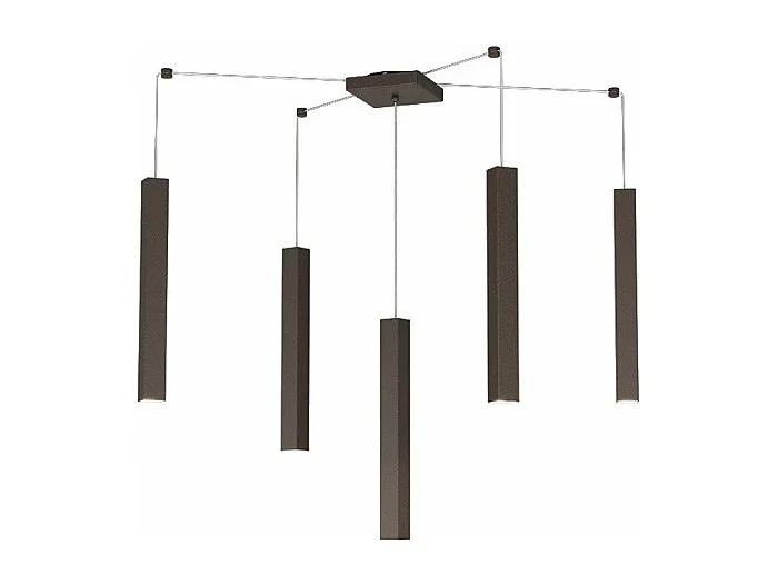 Square Tube Sospensione 5 Luci Marrone Cavo Cm.250 Con Base