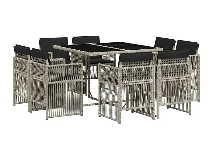 Steenbergen Set comedor de jardín 9 pzas cojines ratán sintético gris claro