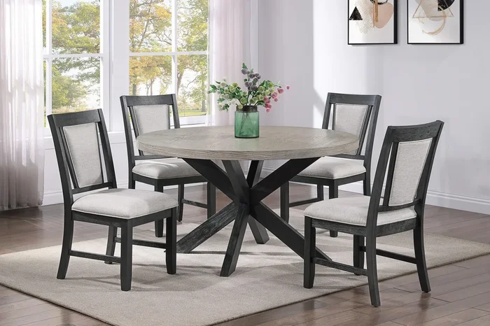 Stevens Charcoal Black and Light Gray Round Dining Set