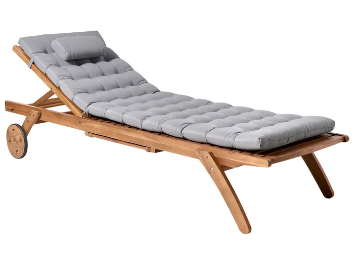 Sun Lounger with Cushion CESANA PREMIUM Acacia Wood Light Grey
