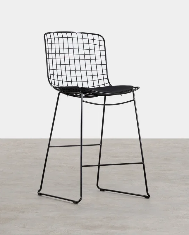 Taburete Alto de Acero (66 cm) Respaldo Alto Aras Negro – The Masie