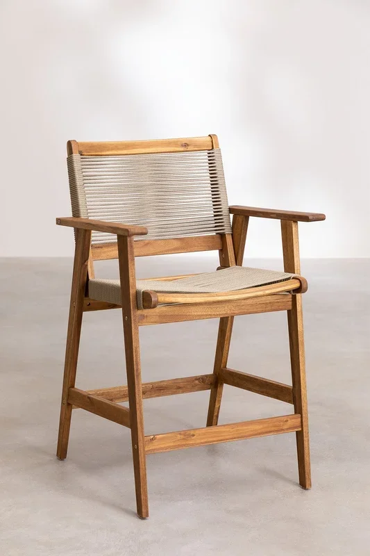 Taburete Alto de Jardín con Respaldo en Madera (63 cm) Tenay Marrón Trigo – SKLUM