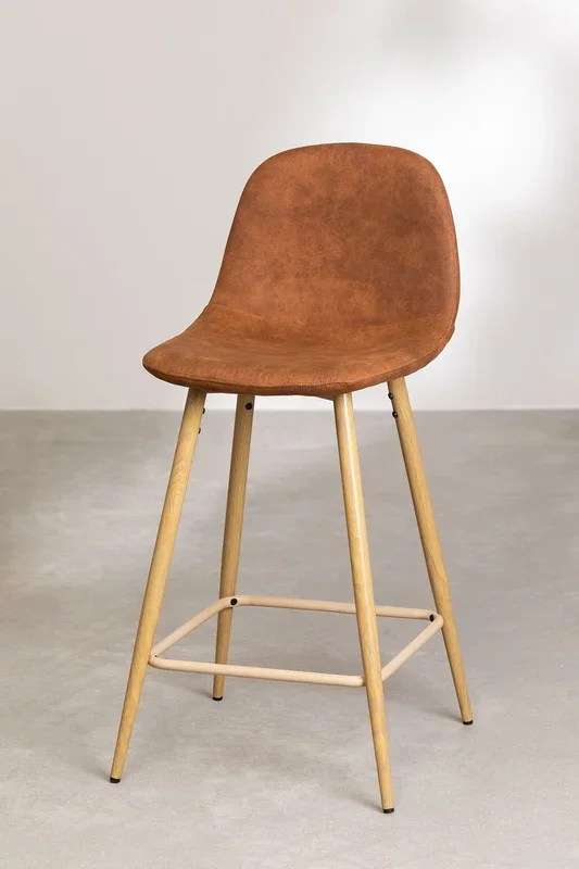 Taburete Alto en Polipiel Glamm ↑65 cm Camel Madera Natural – SKLUM