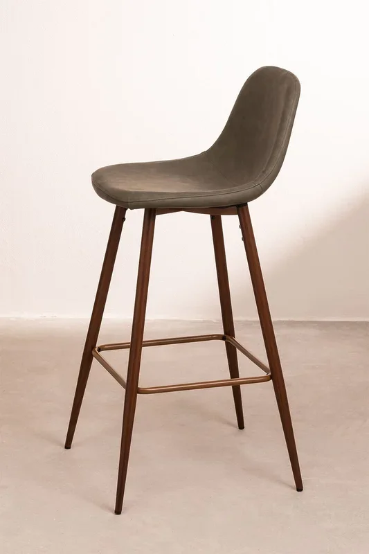 Taburete Alto en Polipiel Glamm ↑75 cm Verde Caqui Madera Oscura – SKLUM