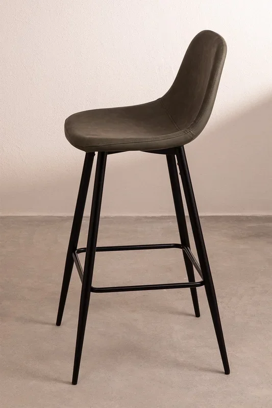 Taburete Alto en Polipiel Glamm ↑75 cm Verde Caqui Negro – SKLUM