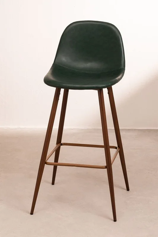 Taburete Alto en Polipiel Glamm ↑75 cm Verde Jungla Madera Oscura – SKLUM