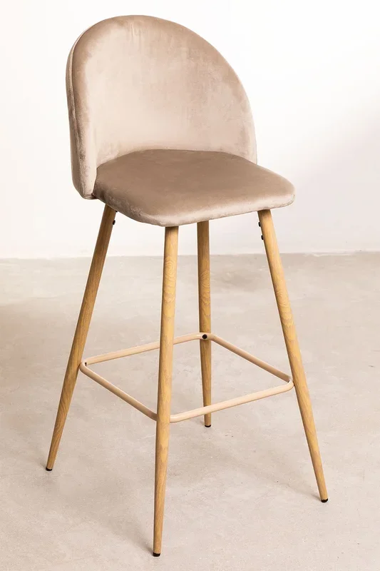 Taburete Alto en Terciopelo (77 cm) Kana Marrón Trigo Madera Natural – SKLUM