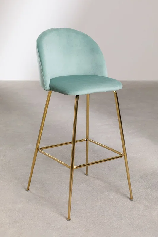Taburete Alto en Terciopelo Kana Design ↑75 cm Verde Abeto Dorado – SKLUM