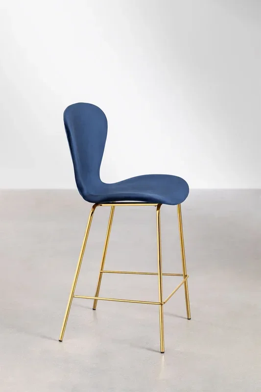Taburete Alto en Terciopelo Uit ↑66 cm Azul Marino – SKLUM