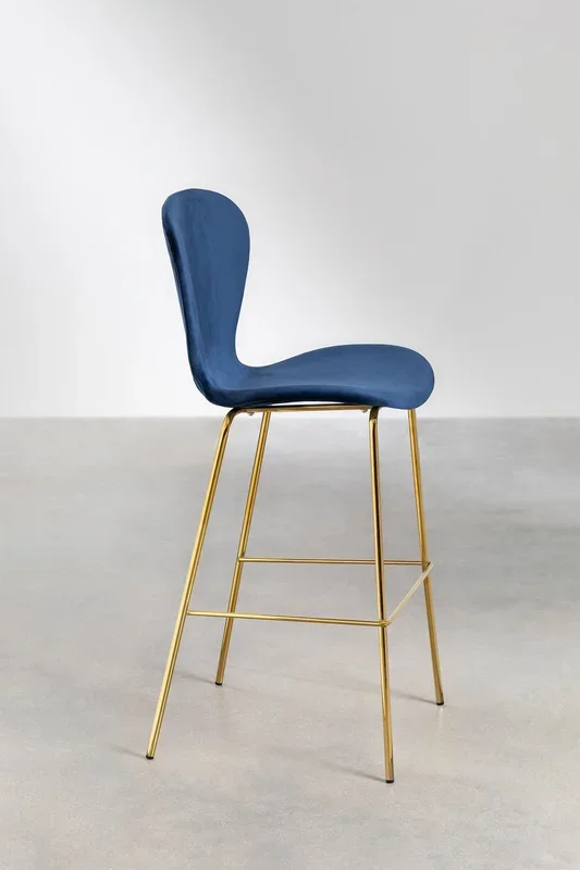 Taburete Alto en Terciopelo Uit ↑76 cm Azul Marino – SKLUM