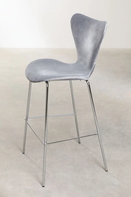 Taburete Alto en Terciopelo Uit Style ↑76 cm Gris Claro – SKLUM