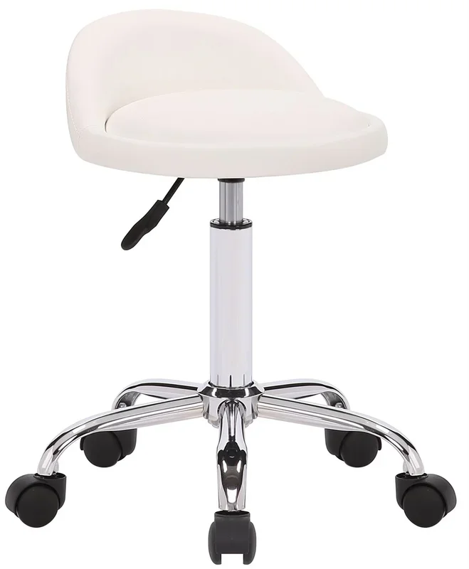 Taburete Con Ruedas Teramo Simil cuero Blanco 43X36X56 cm