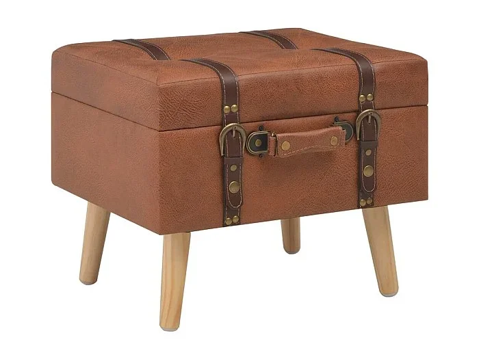 Taburete de almacenamiento 40 cm marrón tostado cuero sintético ES273238