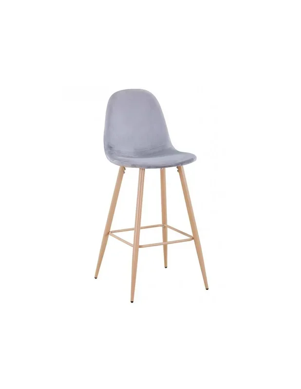 Taburete de diseño Xana con patas metálicas y asiento terciopelo gris