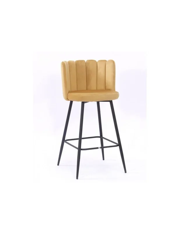 Taburete diseño FRANCES, tapizado velvet amarillo, metal negro