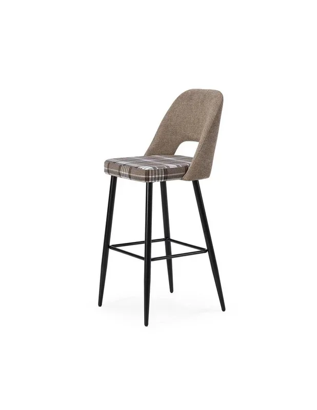 Taburete en tejido de cuadros combinado MOCCIA, patas metálicas en negro.