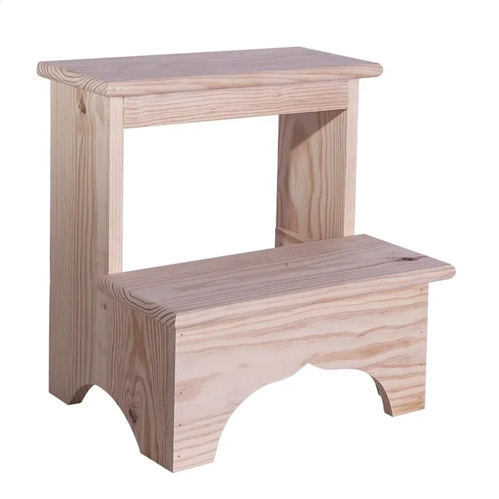 Taburete ESCALON fabricado en madera, acabado SIN barniz, 40x30x40 cm