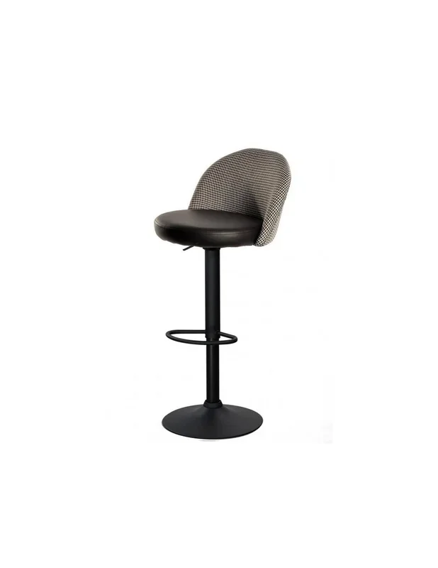 Taburete TENA, regulable altura, base metal negro, tapizado pata de gallo y similpiel negra