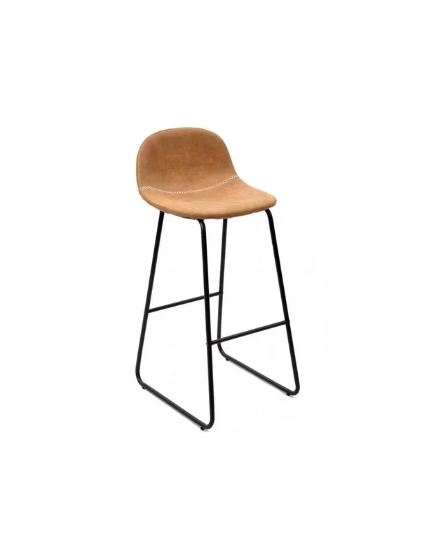 TABURETE VINTAGE SSOM asiento similpiel marrón claro y patas de metal