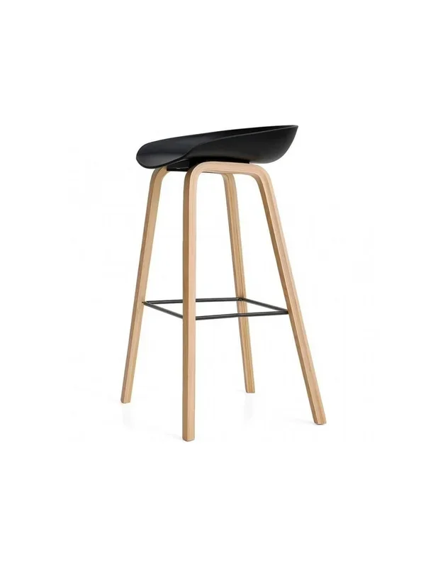 Taburete Welli 75, metal acabado madera, plastico