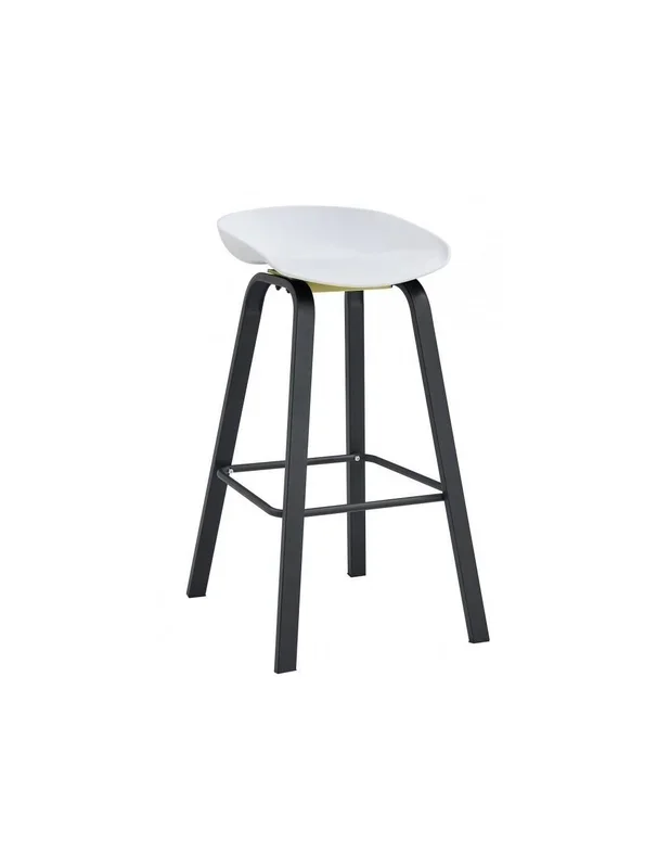Taburete WELLI 75, patas metal negro, asiento polipropileno blanco