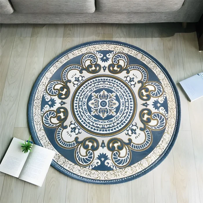 Tapete de Fibra Sintética Antideslizante con Patrón Floral Alfombra Multicolor Retro para Interior – Azul 80 x 80 cm