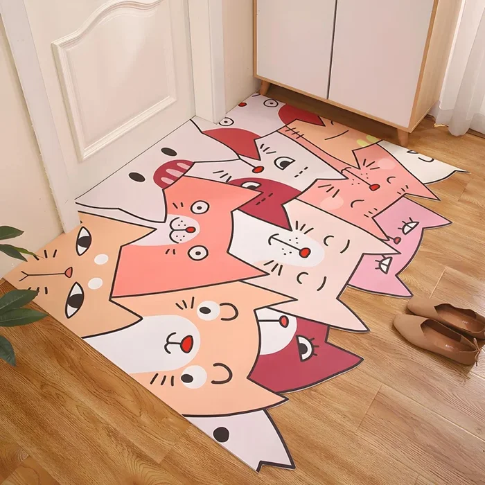Tapete Infantil de Cuera Multicolor Alfombra Irregular con Patrón de Animales para Entrada, Mascota Amigable – Naranja 100 x 120 cm