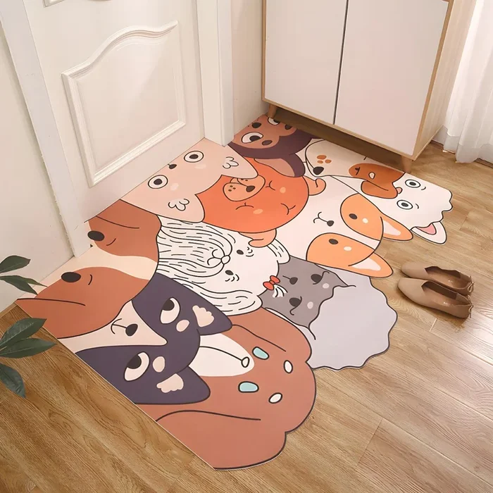 Tapete Infantil de Cuera Multicolor Alfombra Irregular con Patrón de Animales para Entrada, Mascota Amigable – Marrón 120 x 200 cm