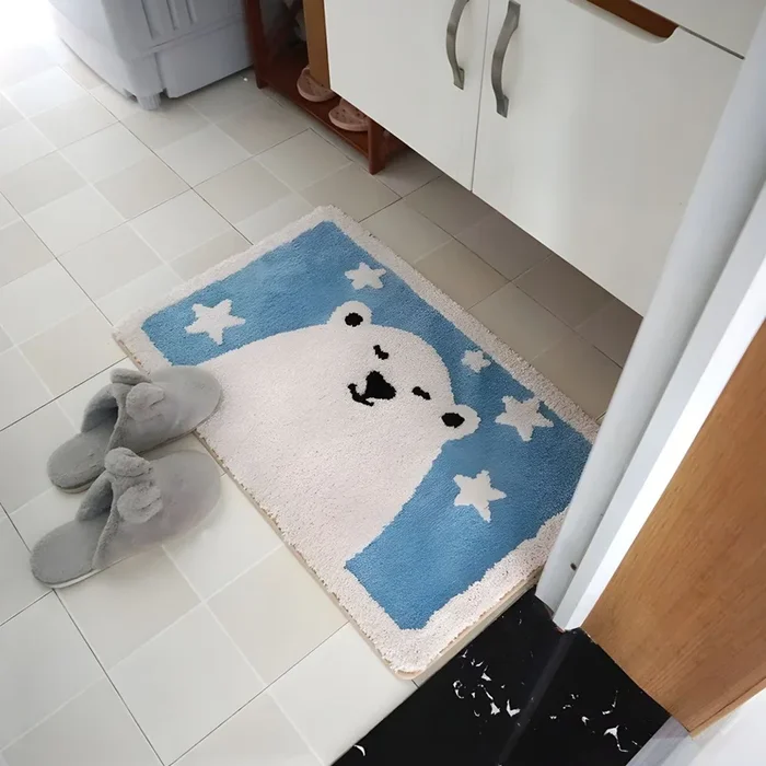 Tapete Infantil de Polipropileno Multicolor Alfombra Hidrófuga con Patrón de Animal para Baño – Azul royal 40 x 60 cm