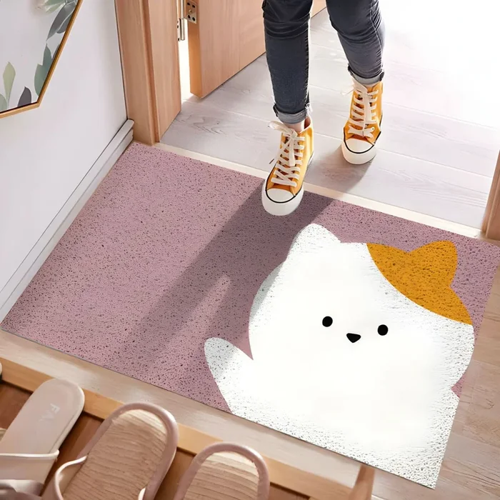 Tapete PVC Multicolor Estilo Infantil Alfombra Antideslizante con Pintura de Animal para Entrada – Rosa desnuda 90 x 120 cm