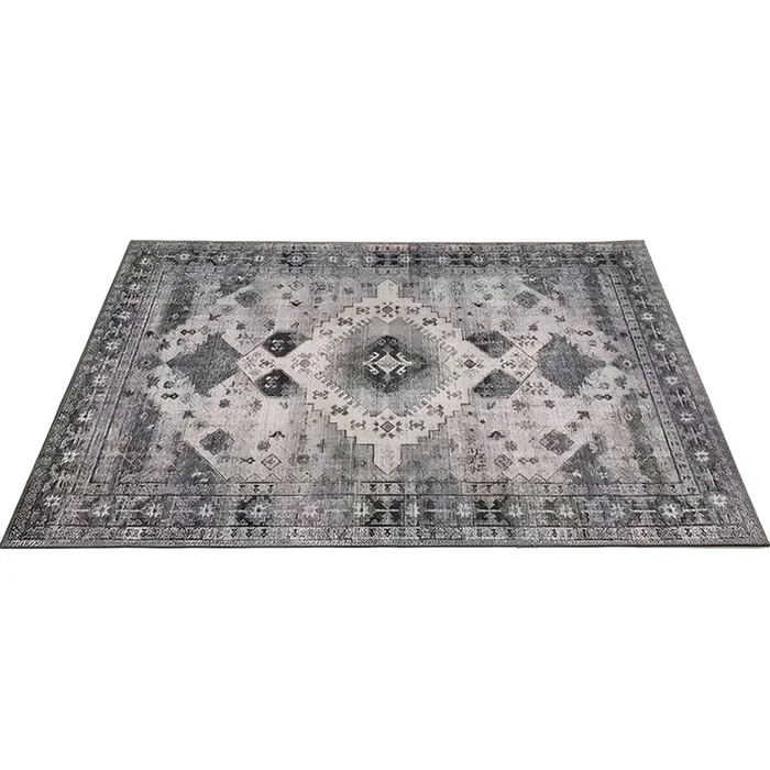 Tapete Retro de Fibra Sintética Antideslizante Alfombra de Área Multicolor con Patrón de Flores para Salón – Gris 152 x 228 cm