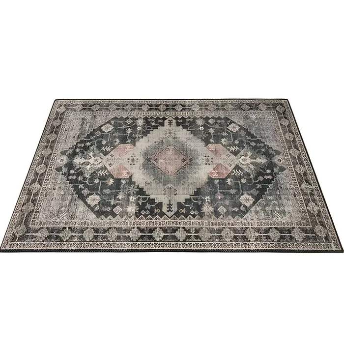 Tapete Retro de Fibra Sintética Antideslizante Alfombra de Área Multicolor con Patrón de Flores para Salón – Gris-caqui 106 x 168 cm