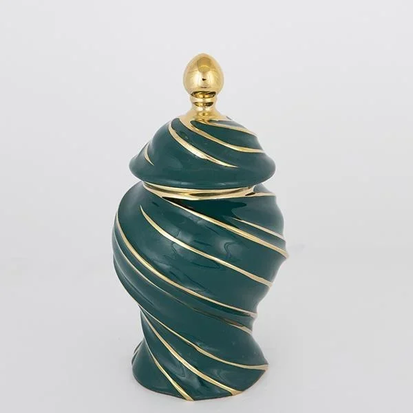 Tarro de cerámica 30×17 cm dorado/verde