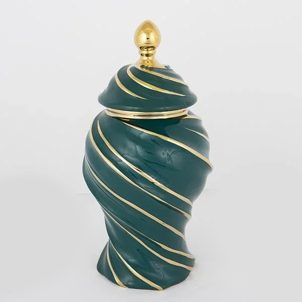 Tarro de cerámica 35×18,5 cm dorado/verde