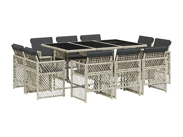 Tatu Set de comedor de jardín 11 pzas y cojines ratán sintético gris