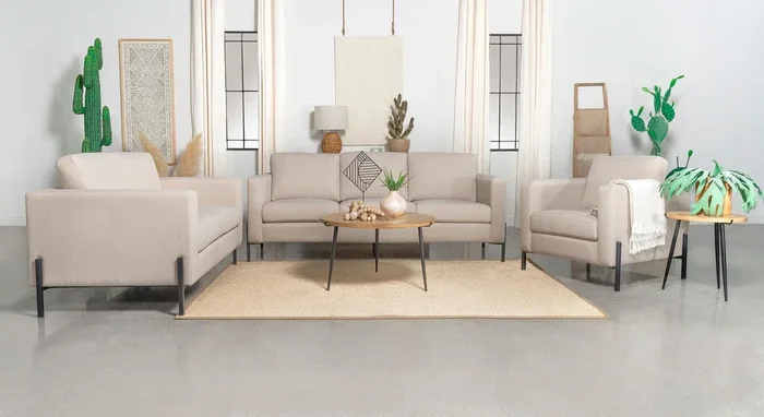 Tilly Oatmeal 3-piece Upholstered Track Arms Sofa Set