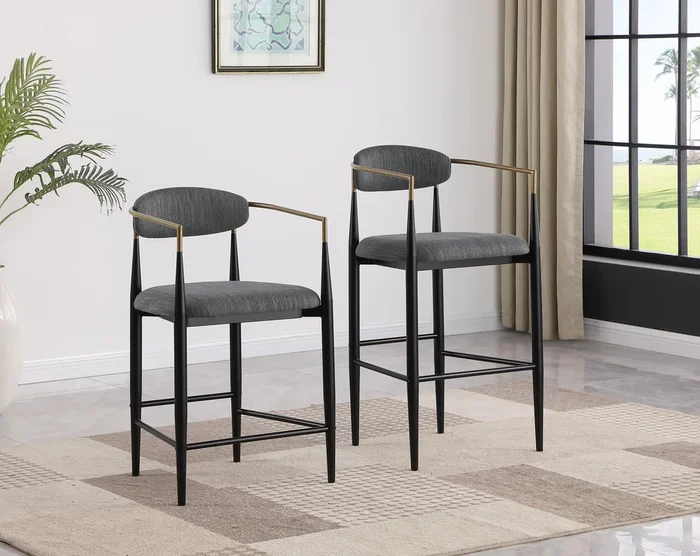 Tina Dark Gray Metal Pub Height Upholstered Bar Stool, Set of 2