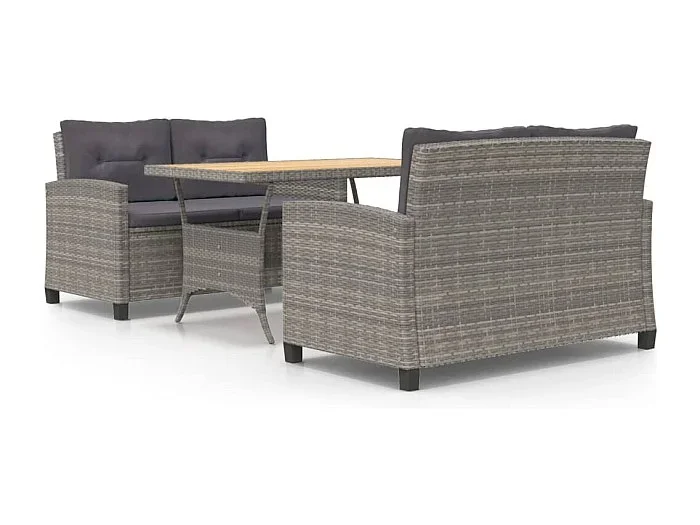 Tjorn Set de comedor jardín 3 piezas con cojines ratán sintético gris