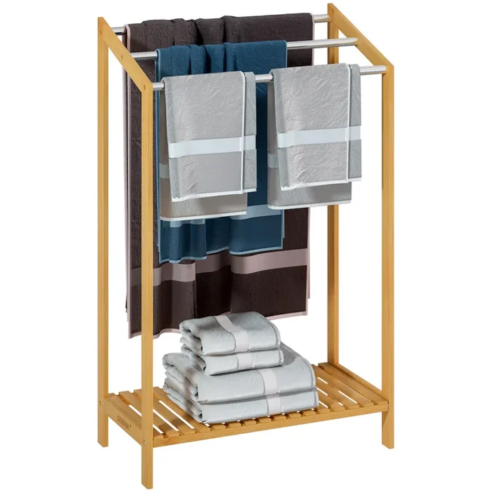 Toallero baño bambú con 3 barras acero inoxidable 51x31x85cm