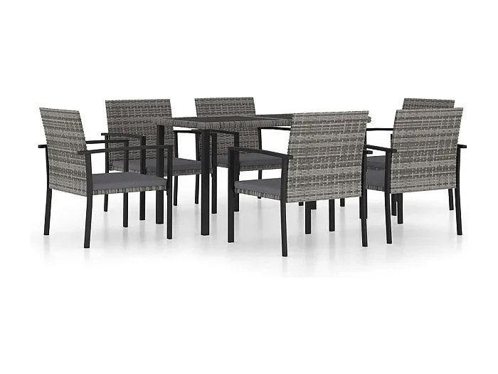 Tue Juego de comedor para jardín 7 piezas ratán sintético gris