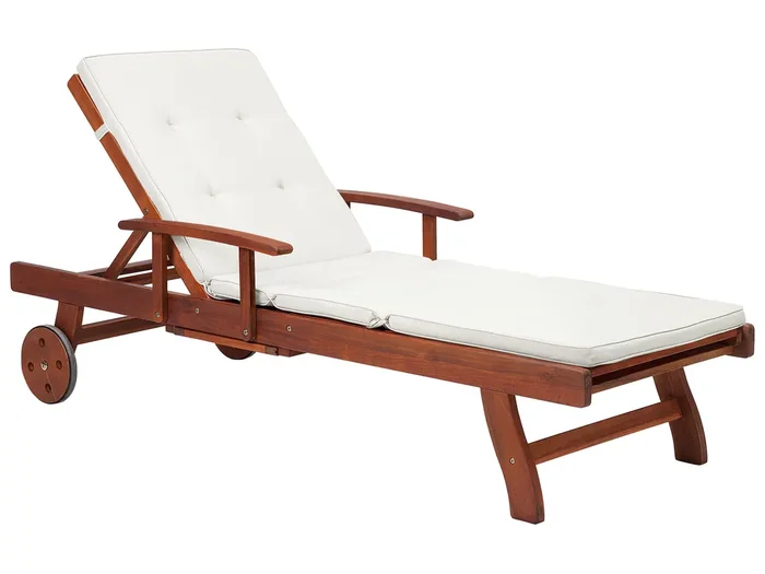 Tumbona con cojín TOSCANA Madera de acacia Blanco crema