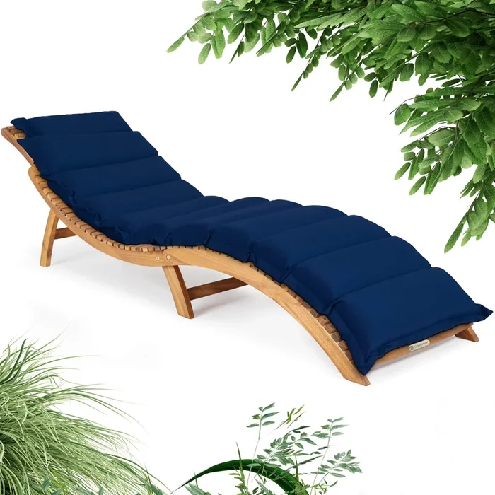 Tumbona de jardín plegable acacia certificada FSC® incl cojín azul