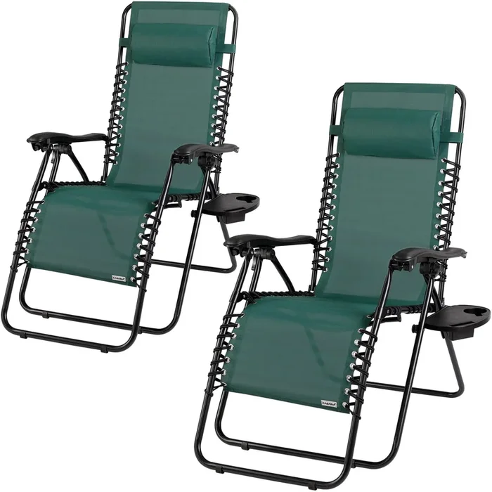 Tumbona plegable 2 pzas verde 165x65x113cm reclinable