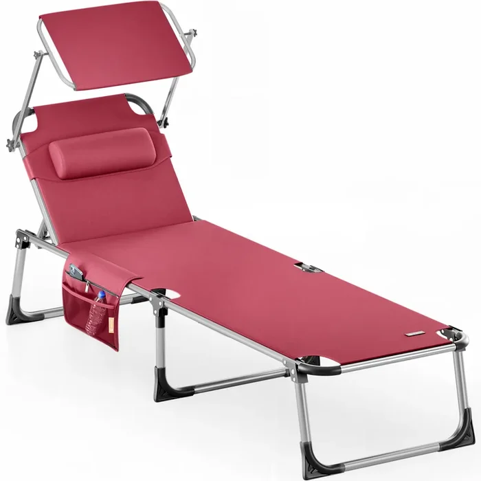Tumbona plegable roja 210cm techo y respaldo ajustable