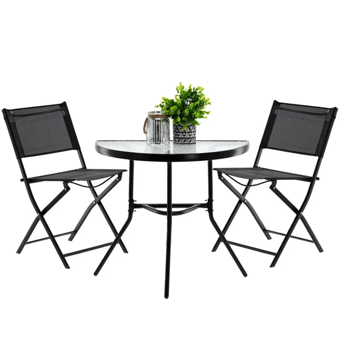Venprodin – Juego De Muebles De Balcón – Mesa Media + 2 Sillas Plegables Color Negro