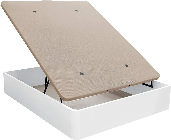Venprodin Canapé Abatible De Gran Capacidad, Medidas 90×190 Color Blanco/beig, Tapa Tapizada En 3d Transpirable Con Aireadores En La Tapa Del Canapé,