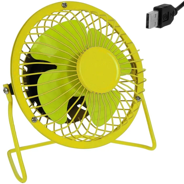 Ventilador USB de metal – amarillo/verde – Ø 13,5cm