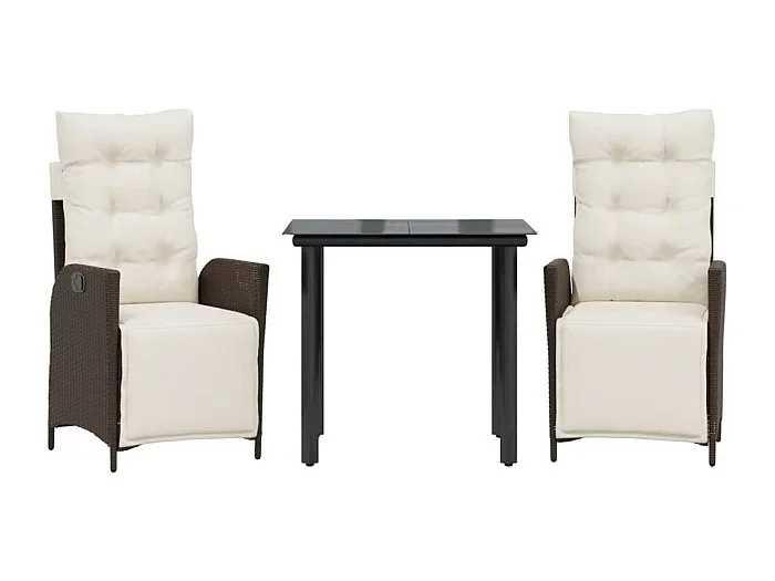 Vessira Set comedor de jardín 3 piezas y cojines ratán sintético marrón